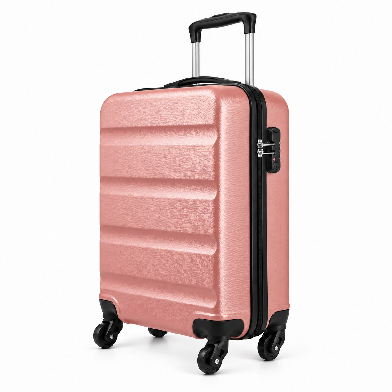 Mora — valise cabine rigide — Rose, profil et serrure