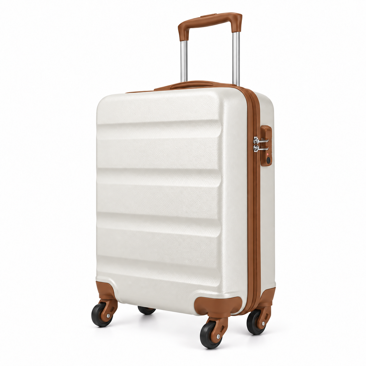 Mora — valise cabine rigide — Blanc & camel, vue de trois quarts