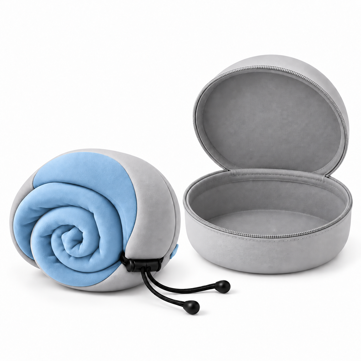 Lisbonne — Bleu clair — coussin roulé et étui ouvert