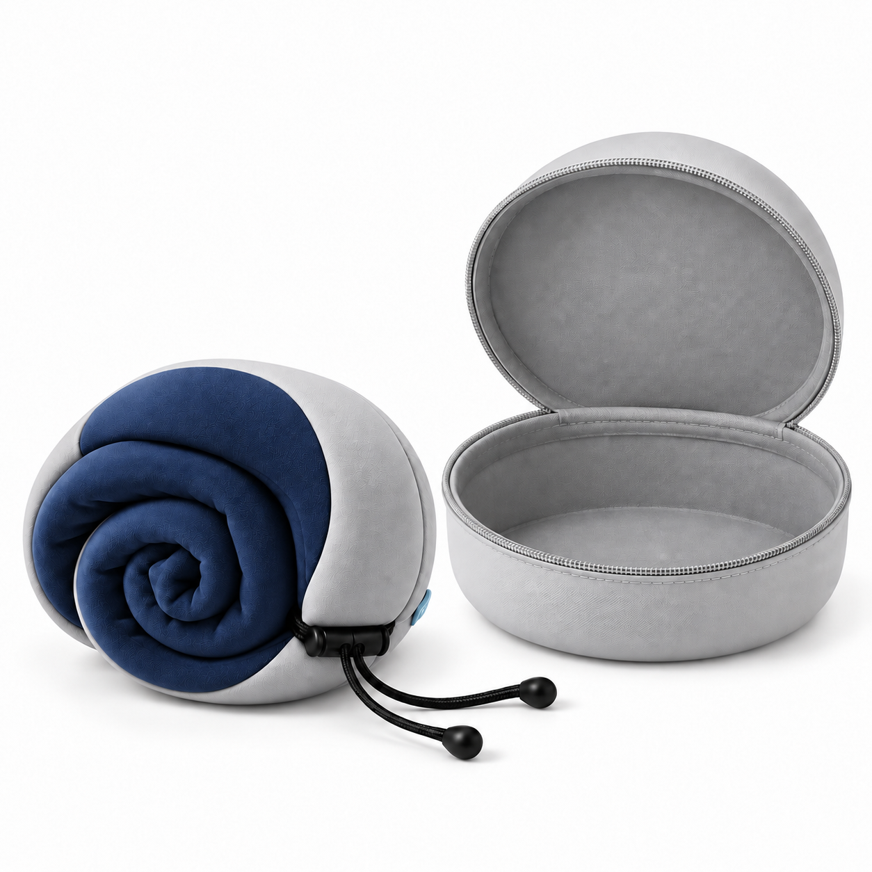 Lisbonne — Bleu marine — coussin roulé et étui ouvert