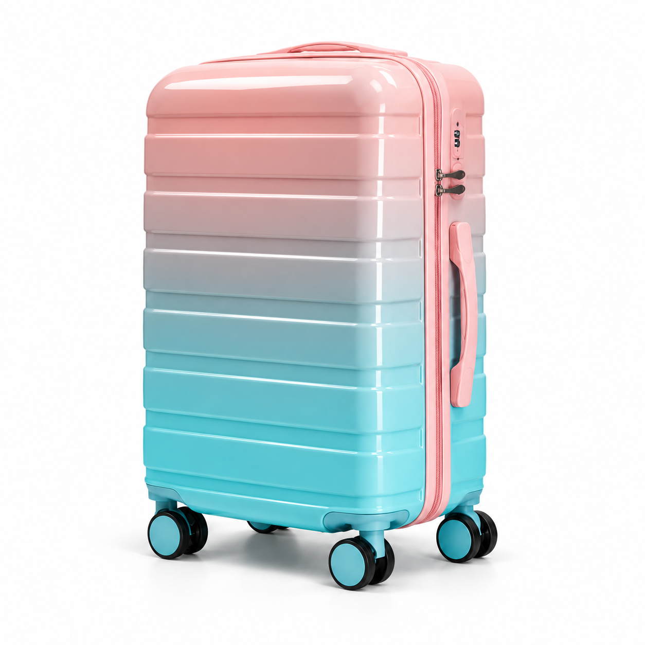 Miami — Rose lagon — valise vue de trois quarts et serrure latérale