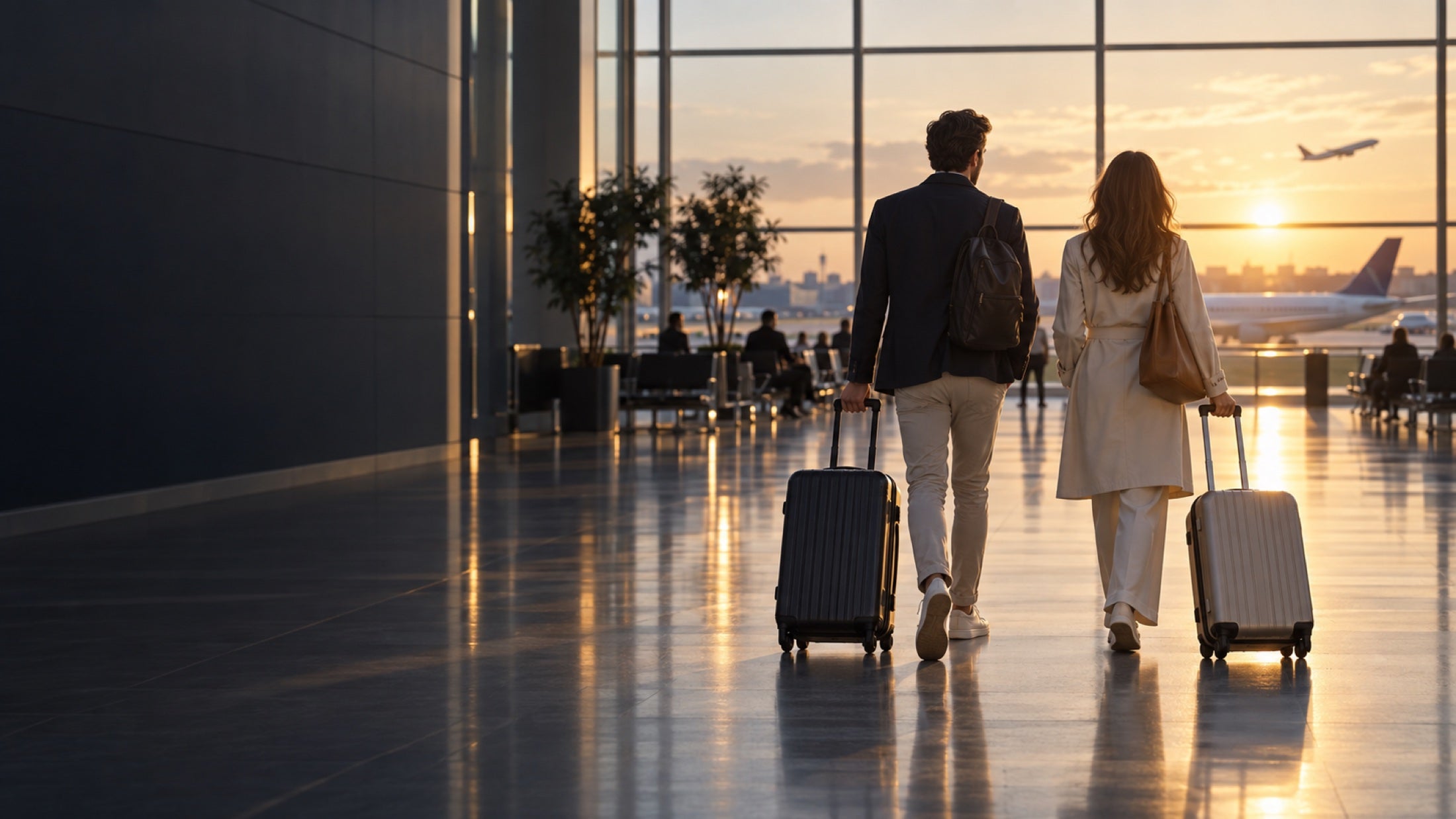 Voyageurs avec leurs valises dans un aéroport